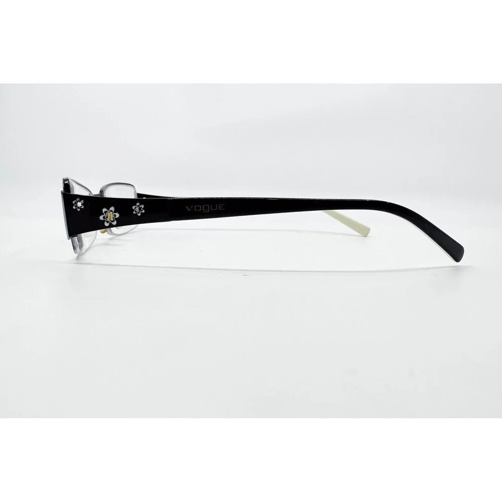 Vogue Eyeglasses Womens Black White VO 3619 352 Floral Semi-Rimless 52-18-135